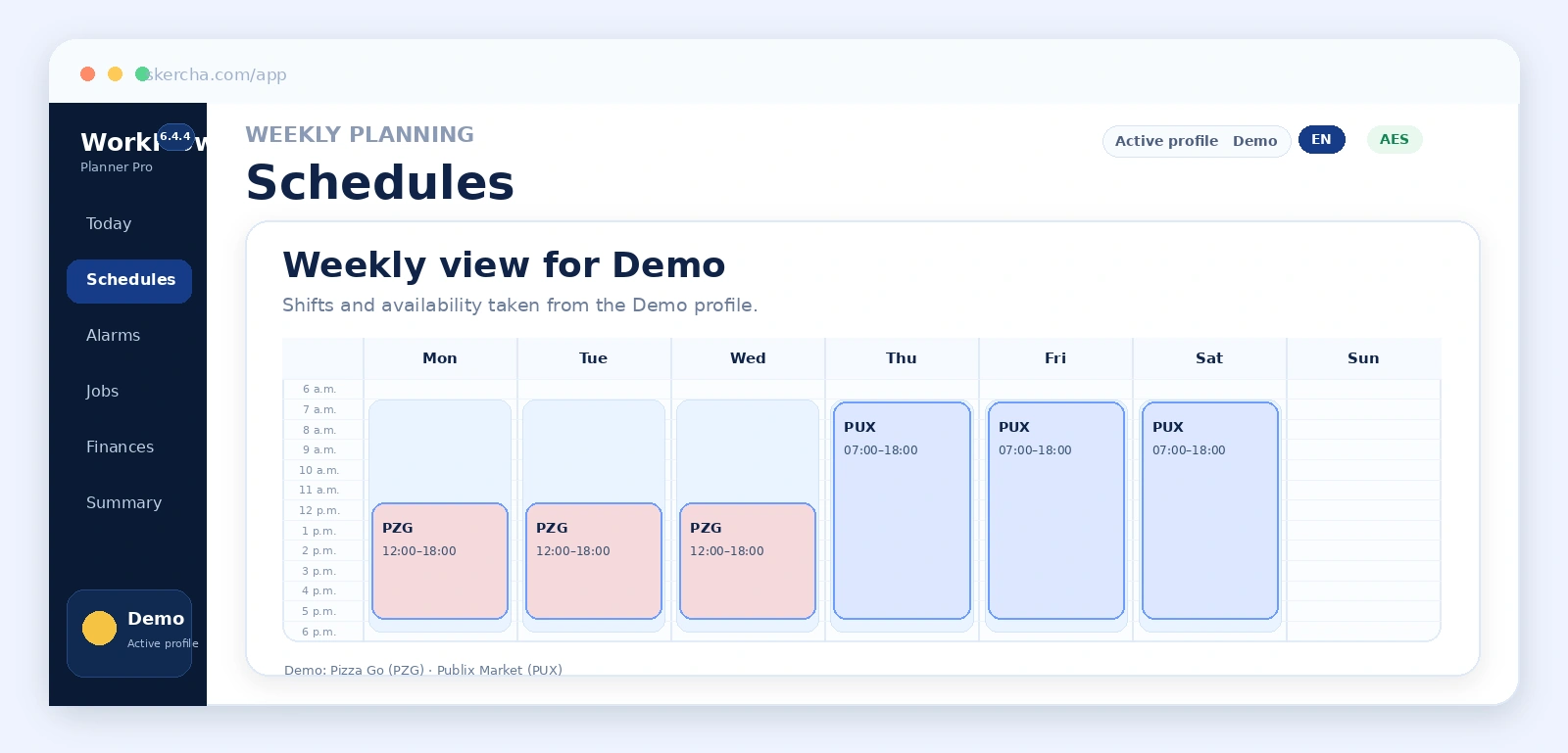 WorkFlow Planner Pro weekly schedule demo